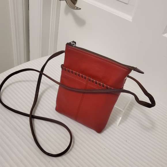 iLi Leather Tassel Red with Brown Trim Small Crossbody, classic - Picture 1 of 10